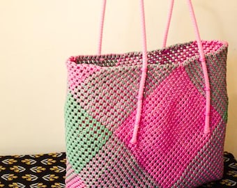 Casatta - Handwoven Market Tote Bag | Recycled Plastic Reusable Grocery Bag | Beach Bag|Picnic basket |Wire Koodai |Sustainable Gift for Her