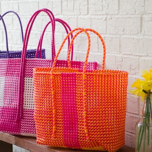 Large Market bag, Reusable Grocery bag, Beach Bag, Picnic basket, South Indian Wire Koodai Orange Popsicle, Mother's Day Gift image 1