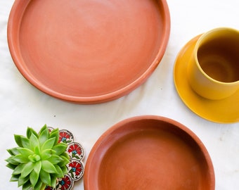 SECONDS SALE  - Pair of Handmade Terracotta Plate with rim,Charcuterie Board,Cheese Board,Terracotta Dinner Plate,Clay Dinner Plate