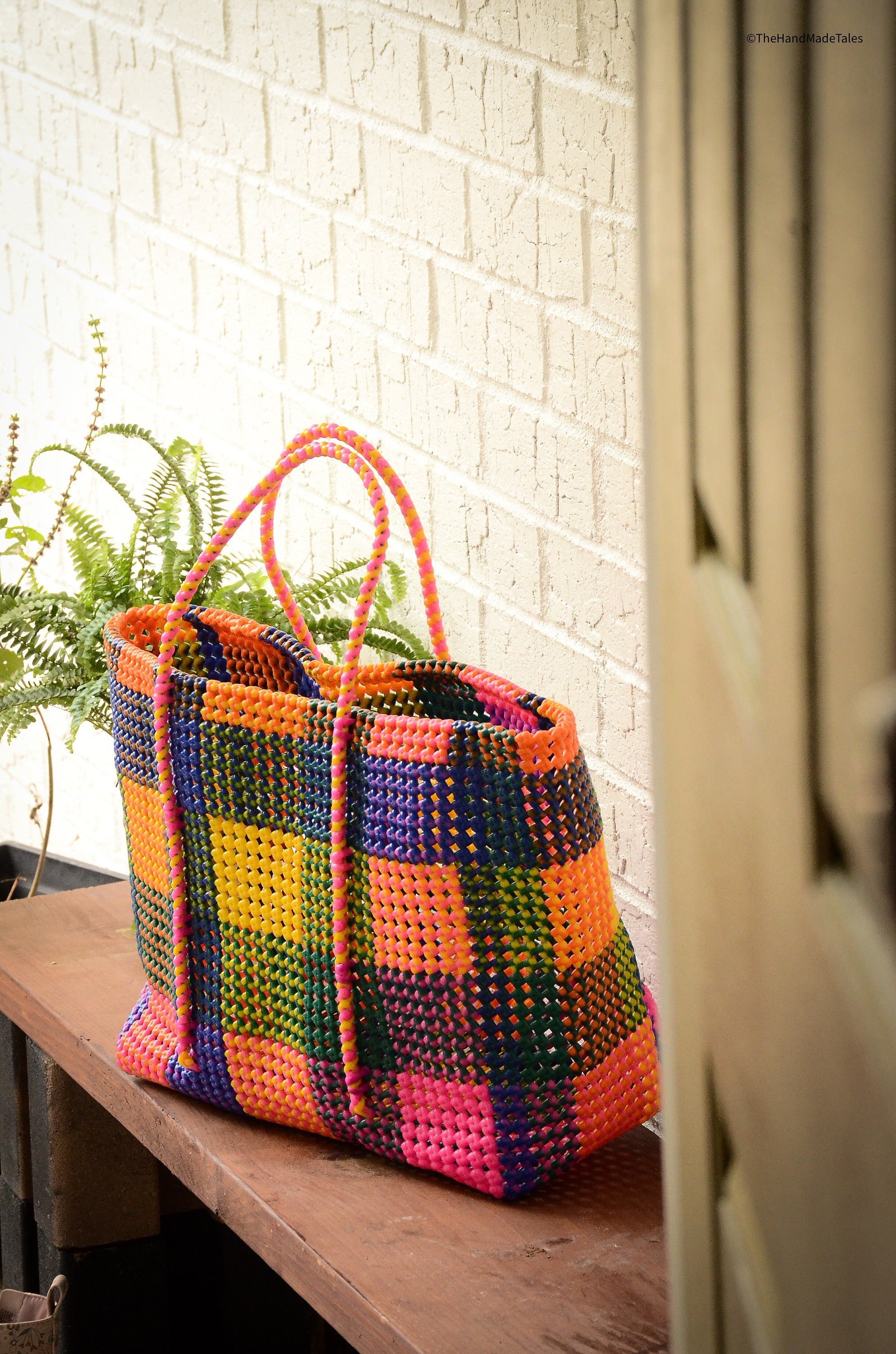 Large Handwoven Market Tote Bag | Recycled Plastic Reusable