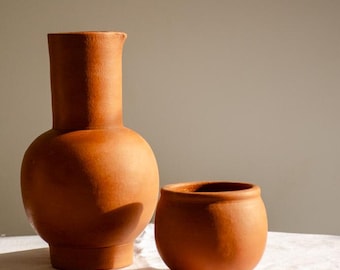Handmade Terracotta Carafe and Cup Set| Clay Water Jug|Natural Cooling Pitcher| Eco Friendly Decor|Artisan Made Gift |Rustic Farmhouse Table