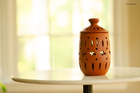 Handmade Terracotta Candleholder| Bohemian Candle Holder| Yoga Meditation Room Decor| Zen Boho Gift|Kitchen Garlic Jar| Unique Gift for Her|