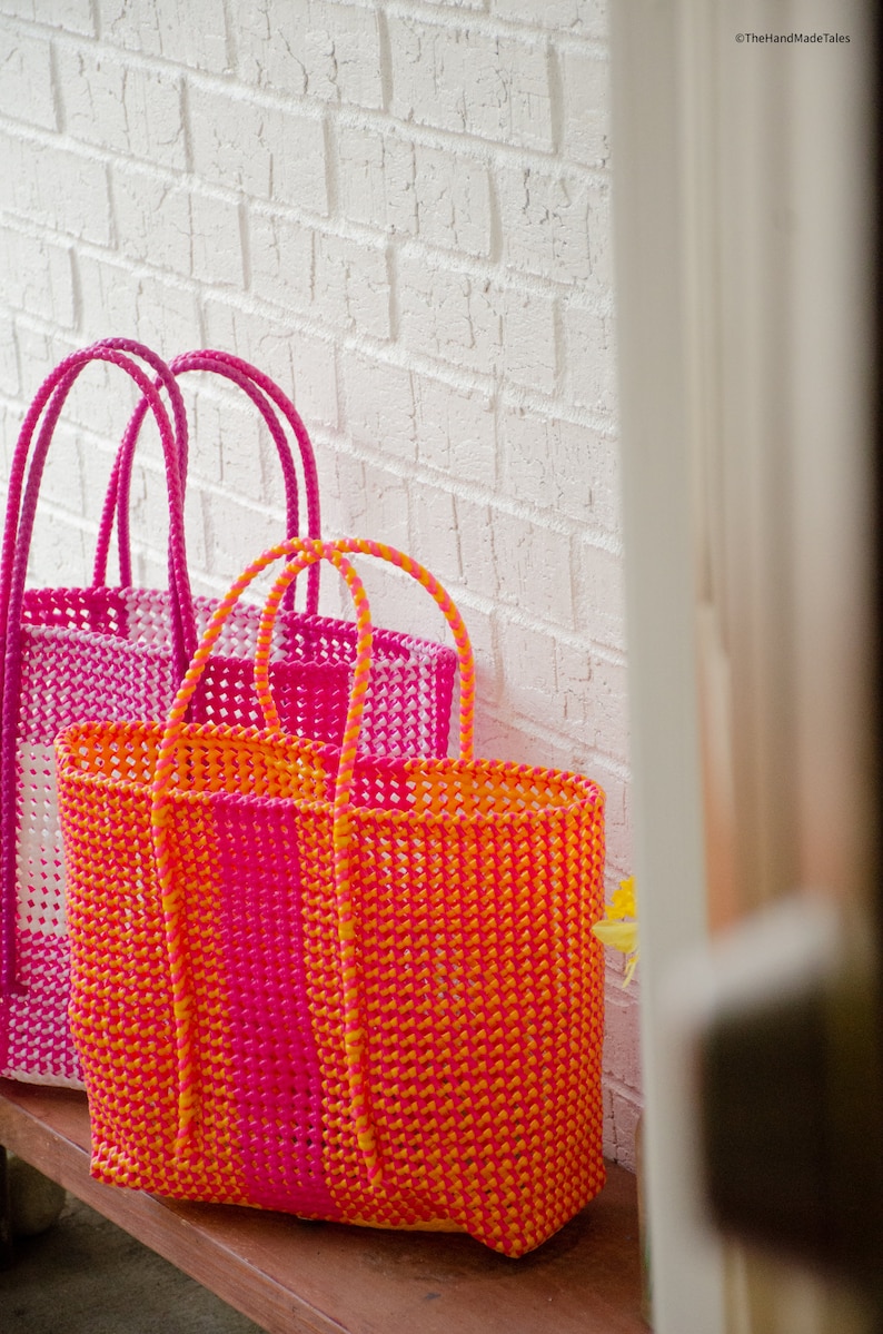 Large Market bag, Reusable Grocery bag, Beach Bag, Picnic basket, South Indian Wire Koodai Orange Popsicle, Mother's Day Gift image 4