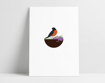 Michigan Robin Art Print, Vintage Map Bird Illustration - Etsy