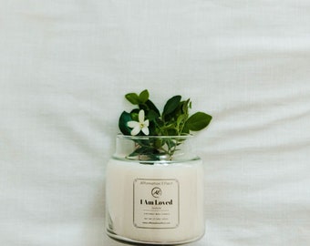 Jasmine Affirmation Candle: Self-Care Bliss!  Stress Relief, Good Vibes, Floral Magic. Light up & Relax!