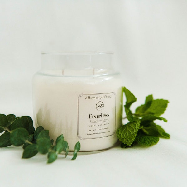 17.5oz Eucalyptus Mint Affirmation Scented Candle | Coconut Wax Candles | Stress Relief | Toxin Free Natural Candles | Two Wick | Peppermint