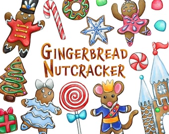 Gingerbread Nutcracker Cookies Clipart. Instant Digital Download. Christmas cookies, holiday sweets, gumdrop, digital watercolor PNG