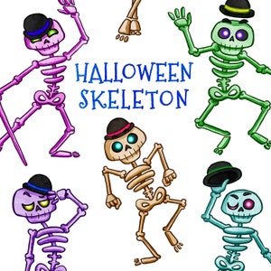 Halloween Skeleton Clipart. Instant Digital Download. Watercolor, dancing skeleton, colorful, printable PNG