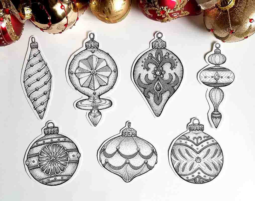 Xmas baubles PNG Instant Digital Download Christmas Clip Art Fancy Ornaments Clipart SVG home decor vintage wall print retro