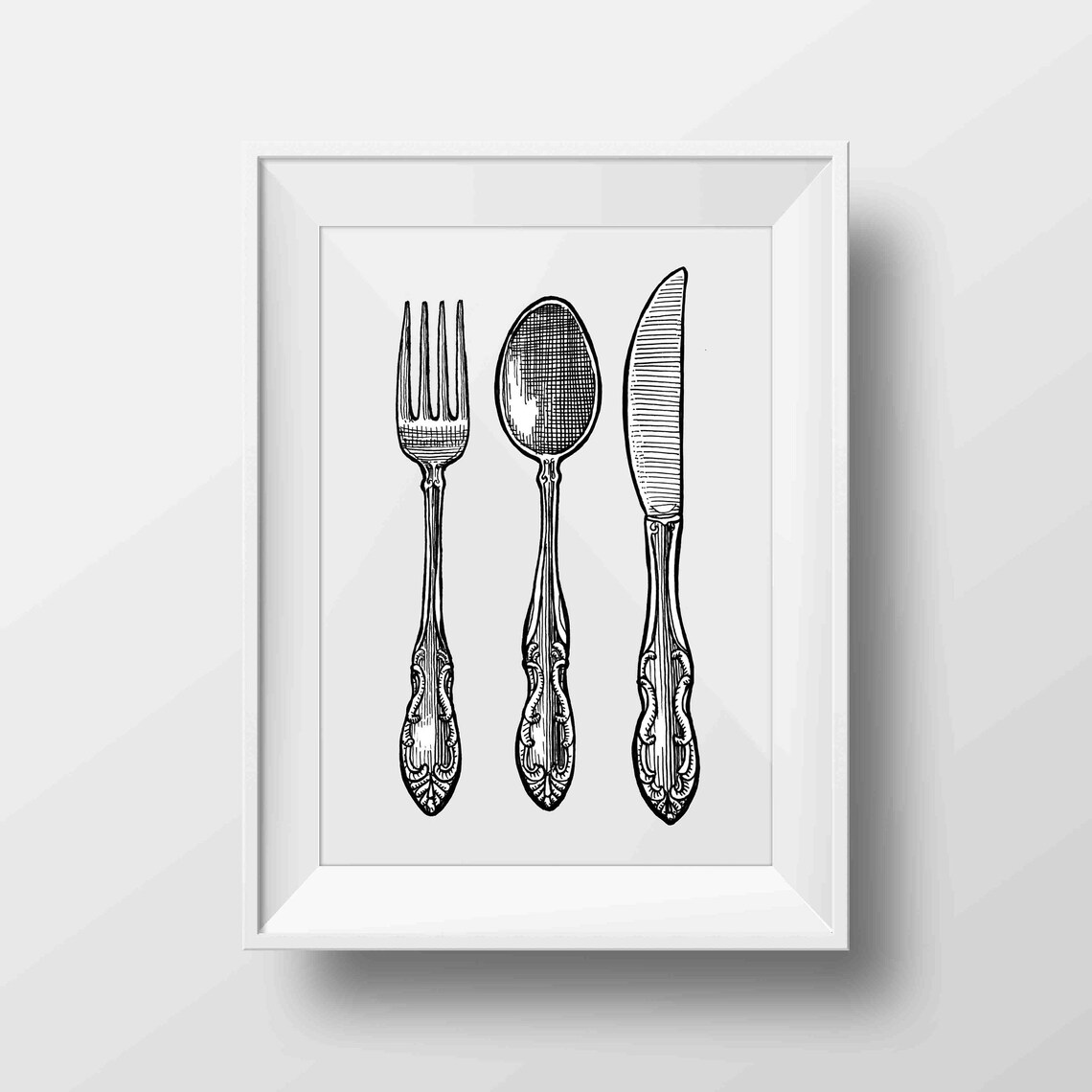 Silverware Printable Art. Clipart Instant Download. Home Decor, Cutlery, Wall Art, Fork, Knife ...
