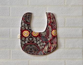 Indigenous art print bibs. Three-layer teething bibs. Absorbent bibs. Baby bibs.  Baby shower gifts.  Free untracked delivery!