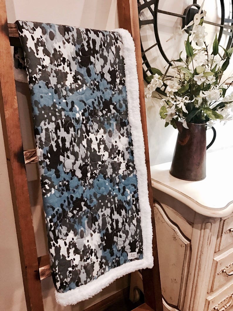 Blue camo blanket baby blanket adult throw modern baby gift shower gift
