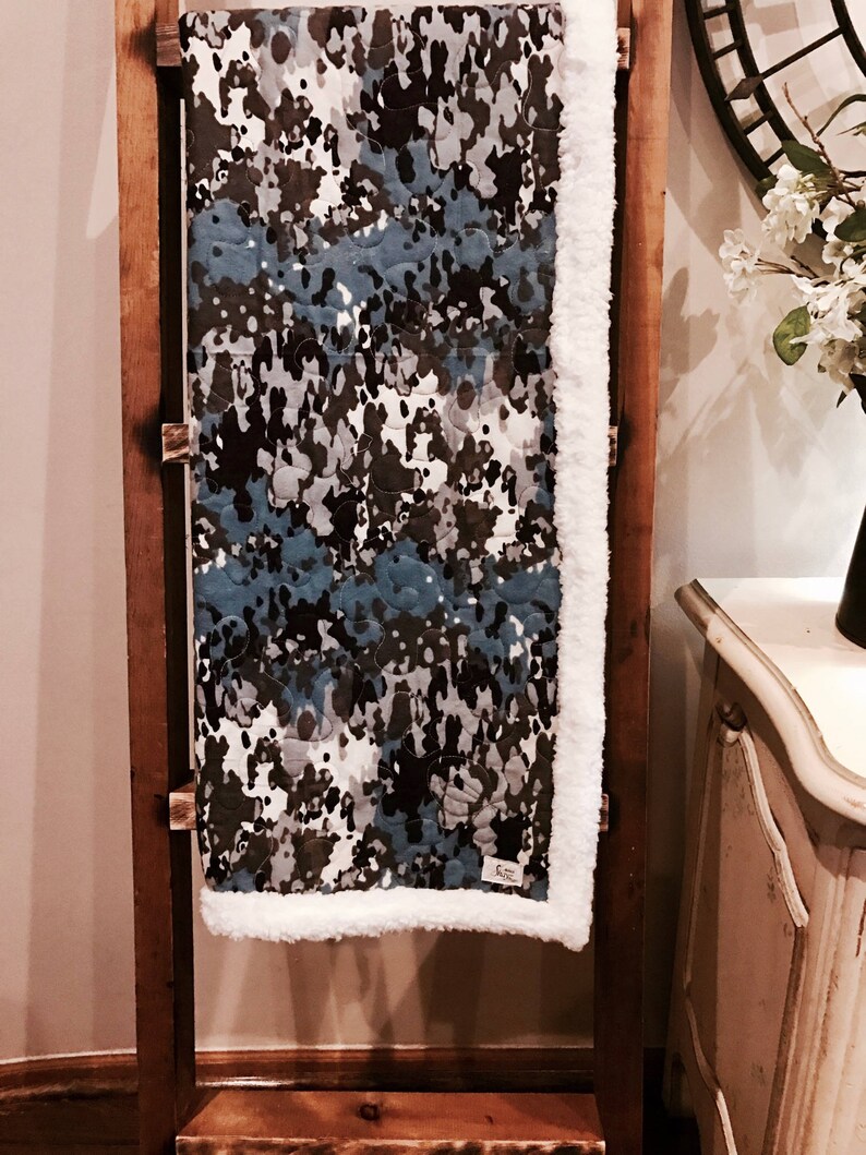 Blue camo blanket baby blanket adult throw modern baby gift shower gift