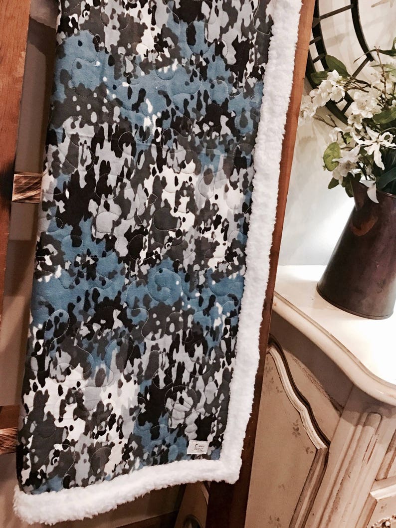 Blue camo blanket baby blanket adult throw modern baby gift shower gift