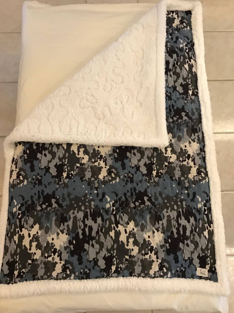 Blue camo blanket baby blanket adult throw modern baby gift shower gift