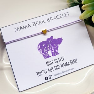 MAMA BEAR cord bracelet, GOLD bear bracelet, personalised bracelet for new mother, charm string bracelet