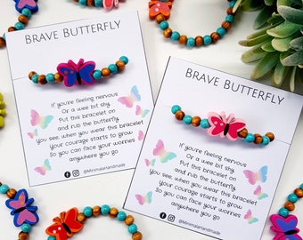 BRAVE BUTTERFLY BRACELET, worry bracelet, back to school, separation anxiety, gift for nervous child, kids bracelet