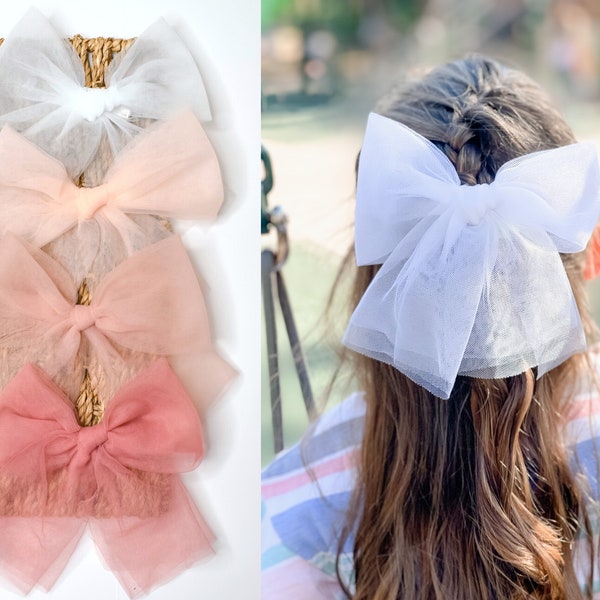 Tulle Hair Bows Etsy