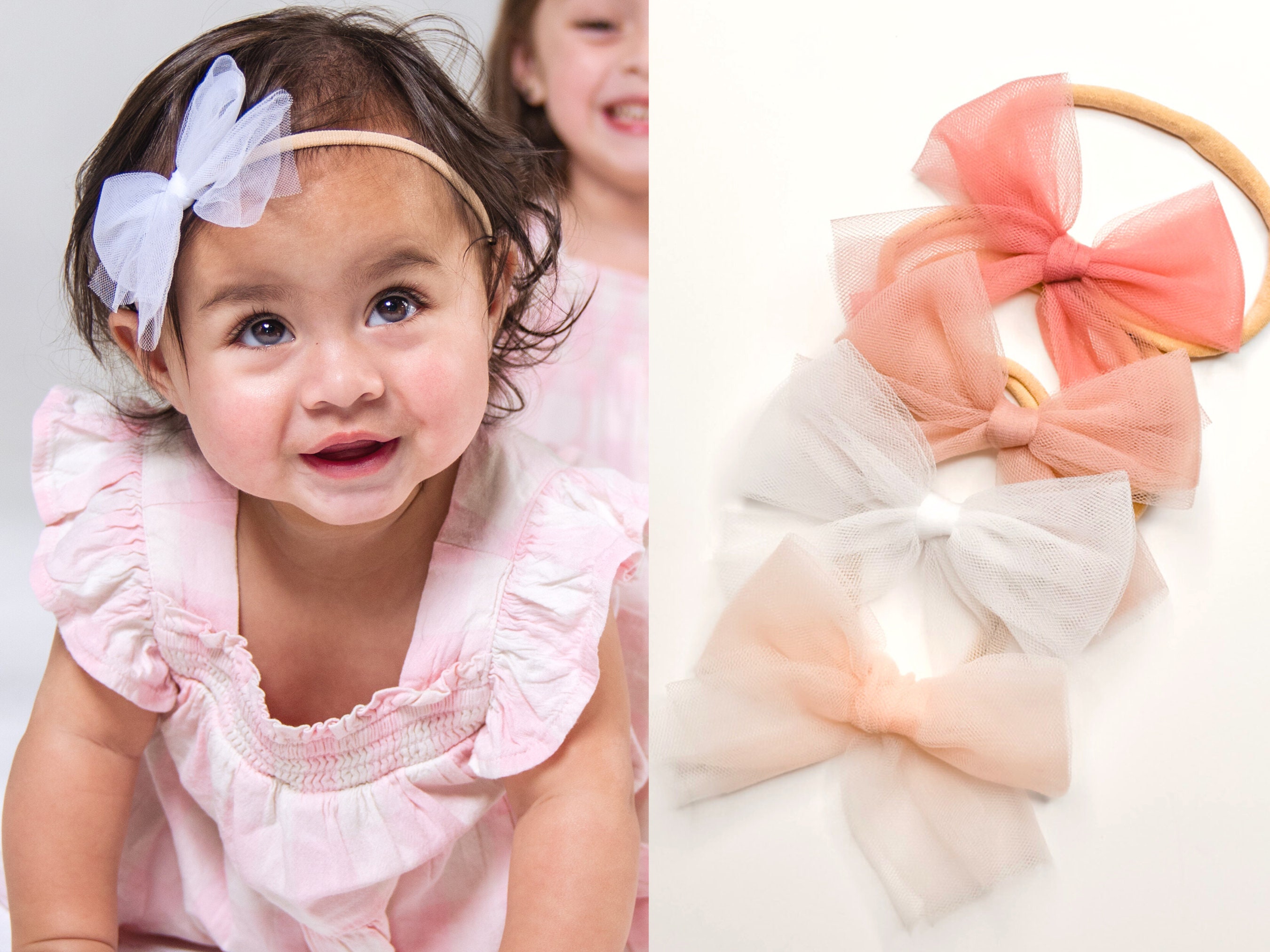 Blush Butterfly Tulle Bow Hair Clip or Shoe Clips with Scattered Pearls -  Girls Hair Accessories, Shoe Clips, Baby Headband