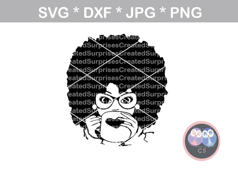 Afro woman drinking from mug coffee girl svg dxf png jpg | Etsy