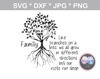 Family Tree, roots tree, branches, svg, dxf, png jpg digital cut file for cutting machines, personal, commercial, Silhouette Cameo, Cricut