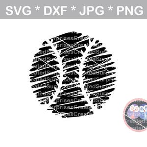 May include: Black and white baseball graphic with a textured, scribbled design. The graphic is in the shape of a baseball with stitching lines.