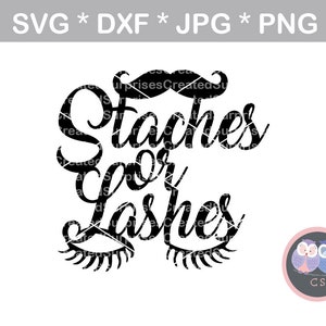 Staches or lashes gender reveal baby cake topper svg dxf png jpg digital cut file for cutting machines personal commercial Silhouette Cricut