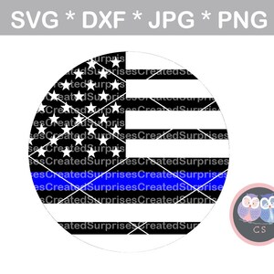 Dunne blauwe lijn politie cirkel vlag held svg dxf png jpg digitale cut-bestand voor het snijden machines persoonlijke commerciële Silhouette Cameo Cricut