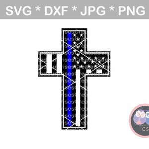 Thin Blue Line Police Vertical Flag Cross svg dxf png jpg digital cut file for cutting machines personal commercial Silhouette Cameo Cricut