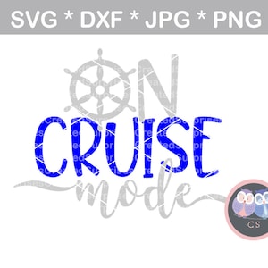 May include: Blue text that reads "On Cruise Mode" with a white ship's wheel graphic above the text. The text is surrounded by a gray outline.