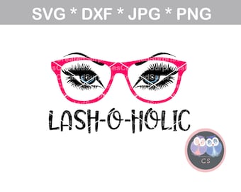 Peitsche-o-holic, Augen, Wimpern, Gläser, Svg Dxf Png Jpg Digital geschnitten Datei schneiden persönlichen kommerziellen Silhouette Cameo Cricut Maschinen