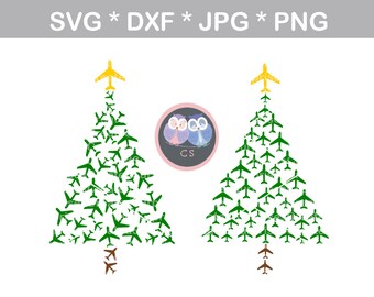 Airplane, Christmas, Tree, art, svg, dxf, png, jpg digital cut file for cutting machine, personal, commercial, Silhouette Cameo, Cricut
