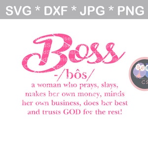 Definicja szefa, motywacyjna, kobieta, svg dxf png jpg cyfrowy plik do cięcia dla maszyn tnących, osobisty, komercyjny, Silhouette Cameo, Cricut