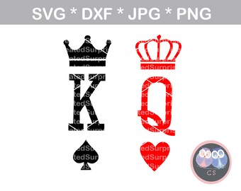 König Königin Krone Kronen Herz Spaten Svg Dxf Png Jpg digitale geschnitten Datei für Schneidemaschinen persönliche kommerzielle Silhouette Cameo Cricut