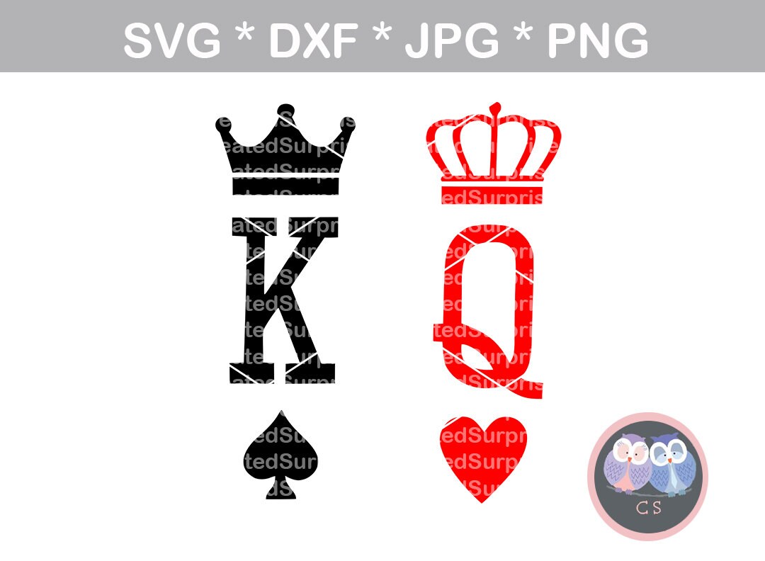 Download King Queen Crown Crowns Heart Spade Svg Dxf Png Jpg Digital Etsy