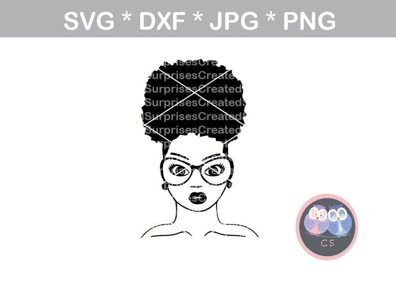 Download Afro woman Bun black woman glasses svg dxf png jpg digital ...