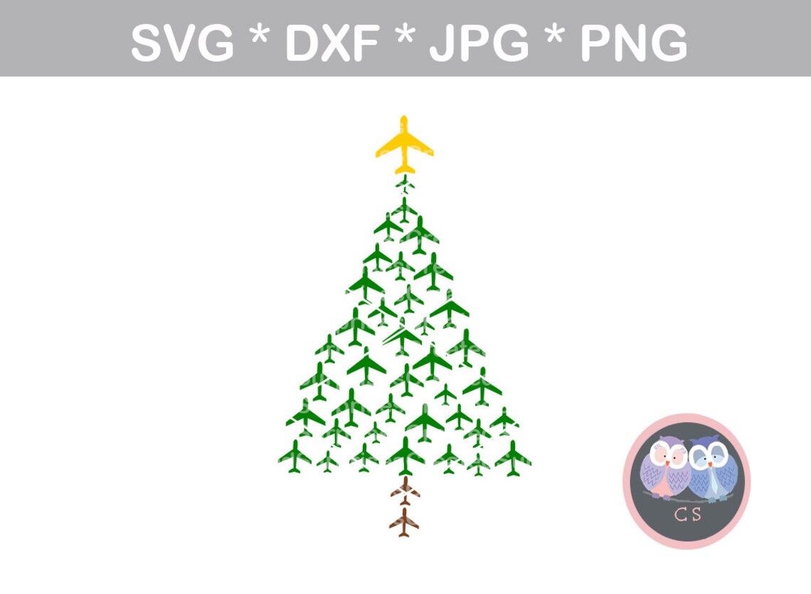 Airplane Christmas Tree art svg dxf png jpg digital cut Etsy