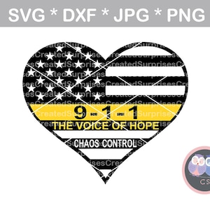 911 Voce di speranza Sottile Giallo Polizia Polizia Cuore Bandiera svg dxf png jpg digitale taglio file taglio macchine di taglio personali commerciale Silhouette Cricut