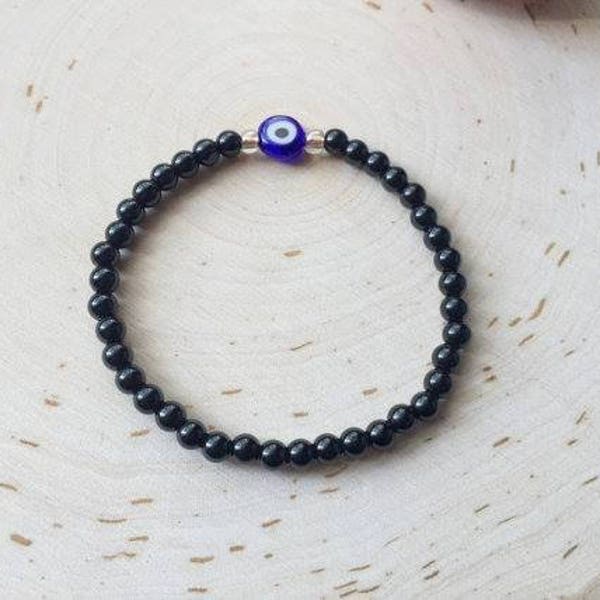 Black Obsidian Evil Eye Bracelet - Black Obsidian Bracelet - Black Obsidian Jewelry - Evil Eye Protection Jewelry - Evil Eye Protection