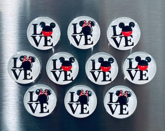 Mickey and Minnie Mouse Love themed glass refrigerator magnets - great gift idea for Disney Cruise fish extenders, classrooms, teachers
