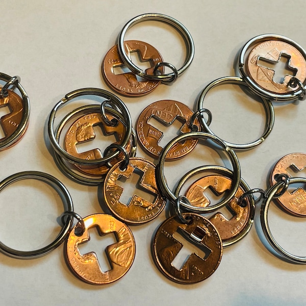 Cross penny charm keychain - pick your year! celebrate a birth, wedding, graduation, life, death - 2020, 2021, 2022