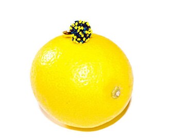 Midnight Blue lurex ring with bright yellow beads