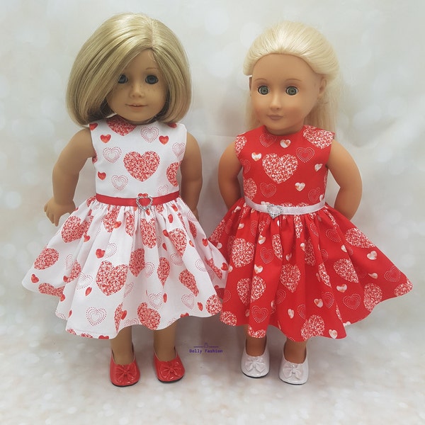 Hearts Dress Fits American Girl Doll Our Generation Doll 18" Doll Clothes