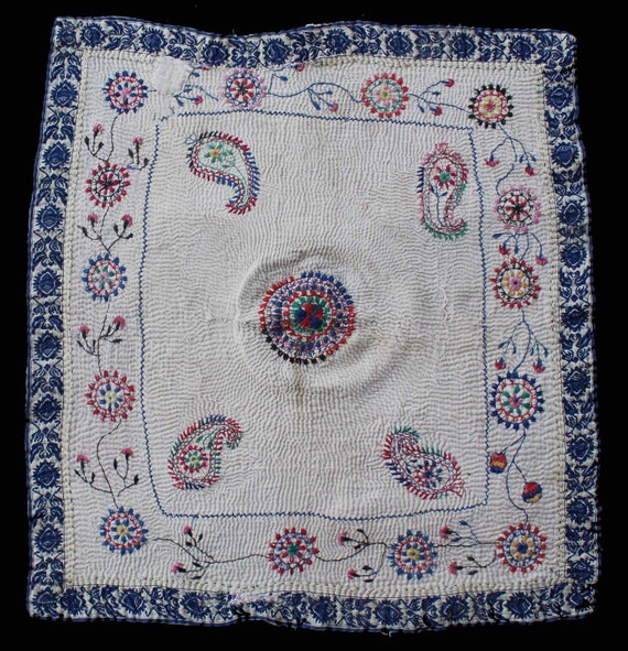 Antique kantha embroidery hand Quilted from East Bengal Vintage Quilts wall decor quilts. home decor and collectable table cover