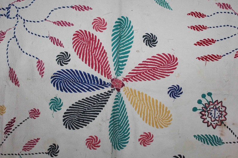 Antique kantha embroidery hand Quilted from East Bengal Vintage Quilts wall decor quilts. home decor and collectable table cover