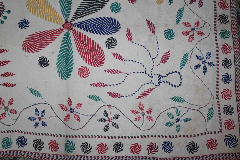 Antique kantha embroidery hand Quilted from East Bengal Vintage Quilts wall decor quilts. home decor and collectable table cover