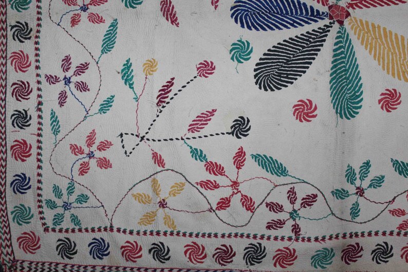 Antique kantha embroidery hand Quilted from East Bengal Vintage Quilts wall decor quilts. home decor and collectable table cover