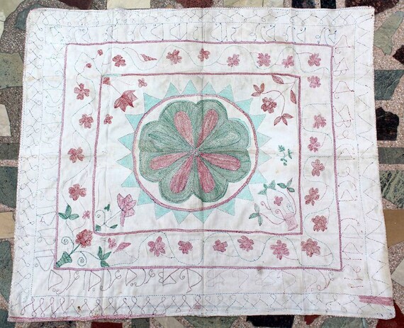 Antique kantha embroidery hand Quilted from East Bengal Vintage Quilts wall decor quilts. home decor and collectable table cover