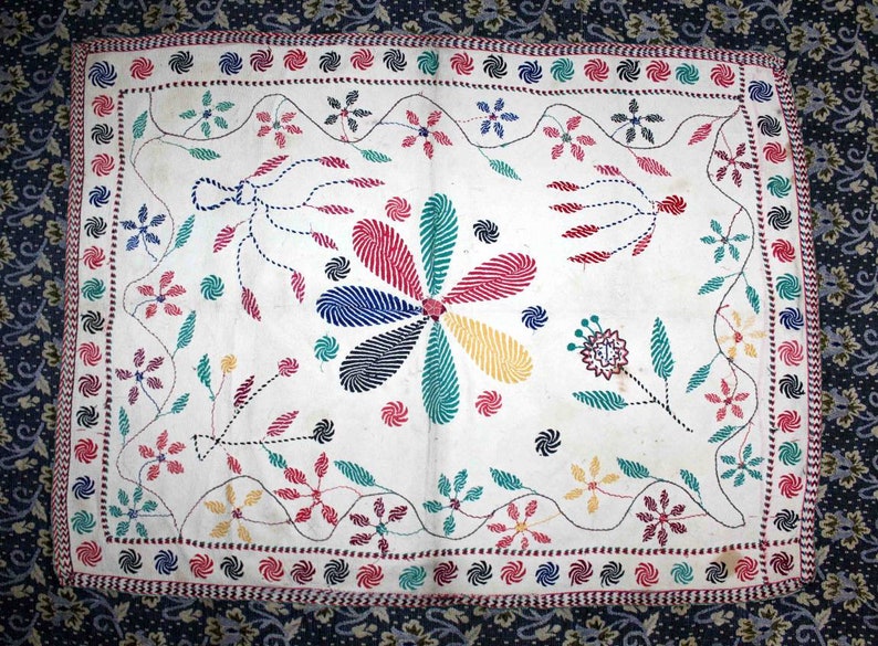 Antique kantha embroidery hand Quilted from East Bengal Vintage Quilts wall decor quilts. home decor and collectable table cover