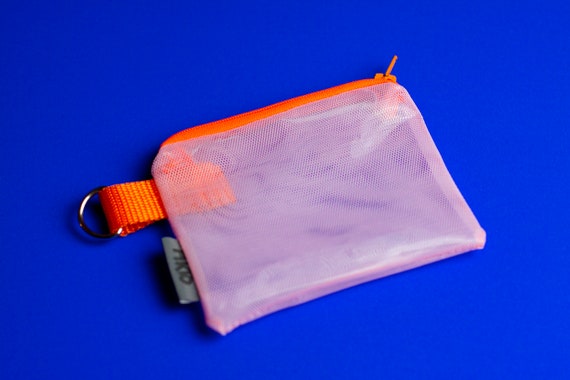 Mini Jay neon orange and pink clear transparent mesh coin purse